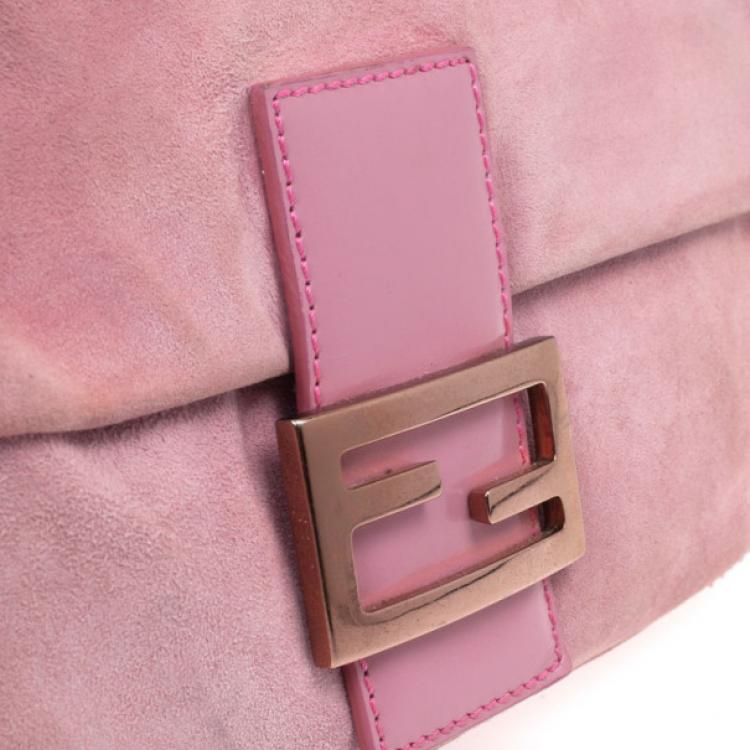 Pre Owned Fendi Pink Suede Baguette Shoulder bag