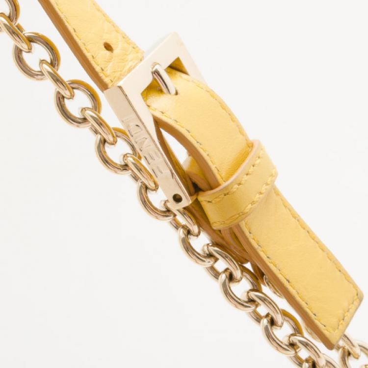 Pre Owned Fendi Yellow Maxi Borsa Vitello Baguette Shoulder Bag 