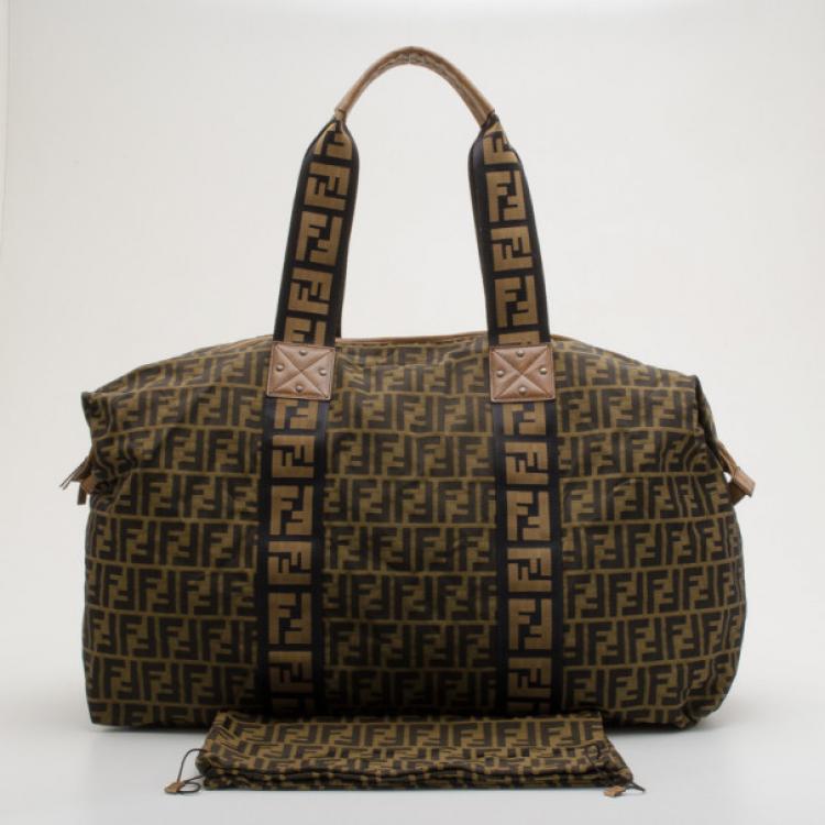 Pre Owned Fendi Tobacco Zucca Canvas Large Boston Bag
