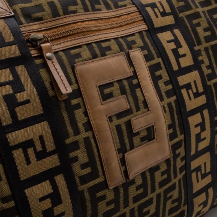 Pre Owned Fendi Tobacco Zucca Canvas Large Boston Bag