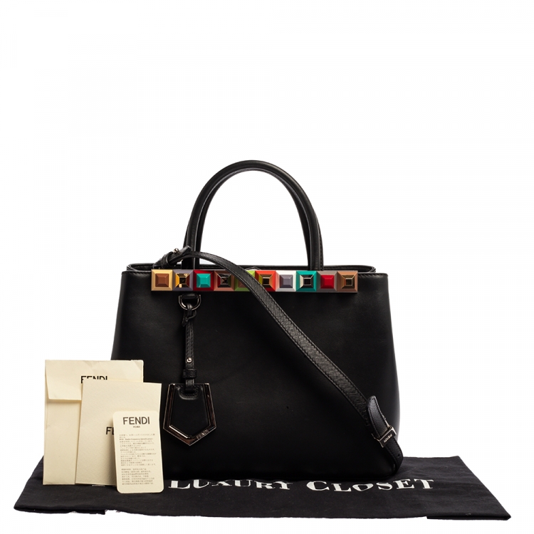 Pre Owned Fendi Black Leather Studded Petite 2Jours Tote