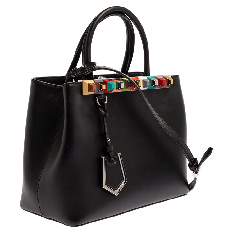 Pre Owned Fendi Black Leather Studded Petite 2Jours Tote
