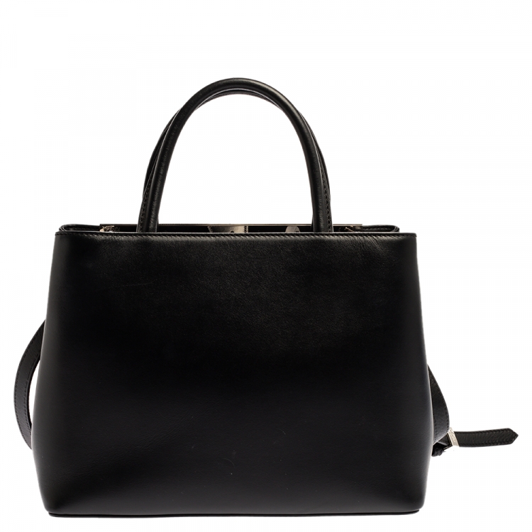 Pre Owned Fendi Black Leather Studded Petite 2Jours Tote