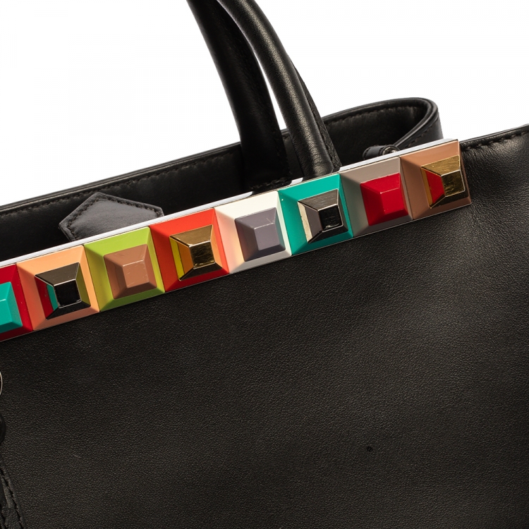 Pre Owned Fendi Black Leather Studded Petite 2Jours Tote