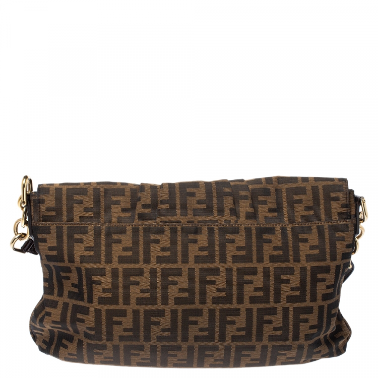 Pre Owned Fendi Tobacco Zucca Canvas and Patent Leather Mia Flap Bag