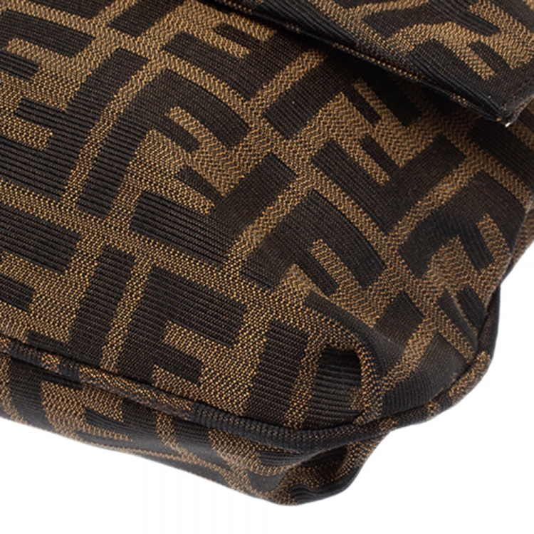 Pre Owned Fendi Tobacco Zucca Canvas and Patent Leather Mia Flap Bag