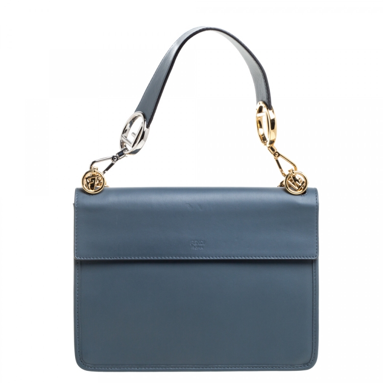 Pre Owned Fendi Ash Blue Leather Kan I F Top Handle Bag