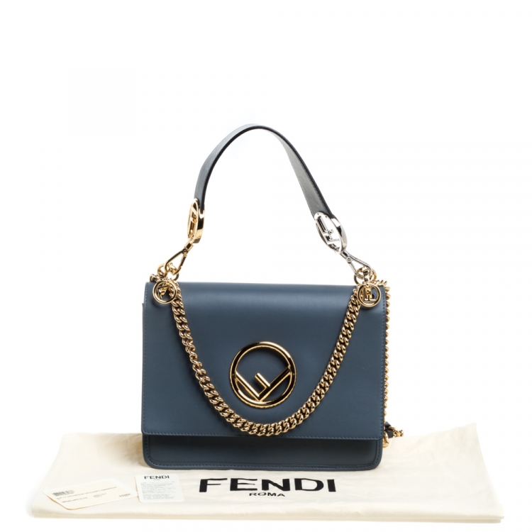 Pre Owned Fendi Ash Blue Leather Kan I F Top Handle Bag