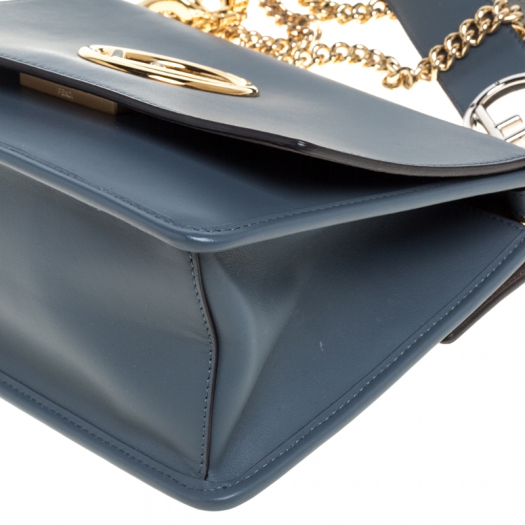 Pre Owned Fendi Ash Blue Leather Kan I F Top Handle Bag