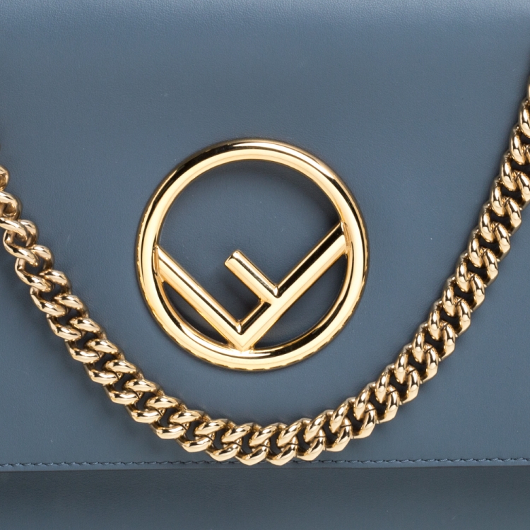 Pre Owned Fendi Ash Blue Leather Kan I F Top Handle Bag