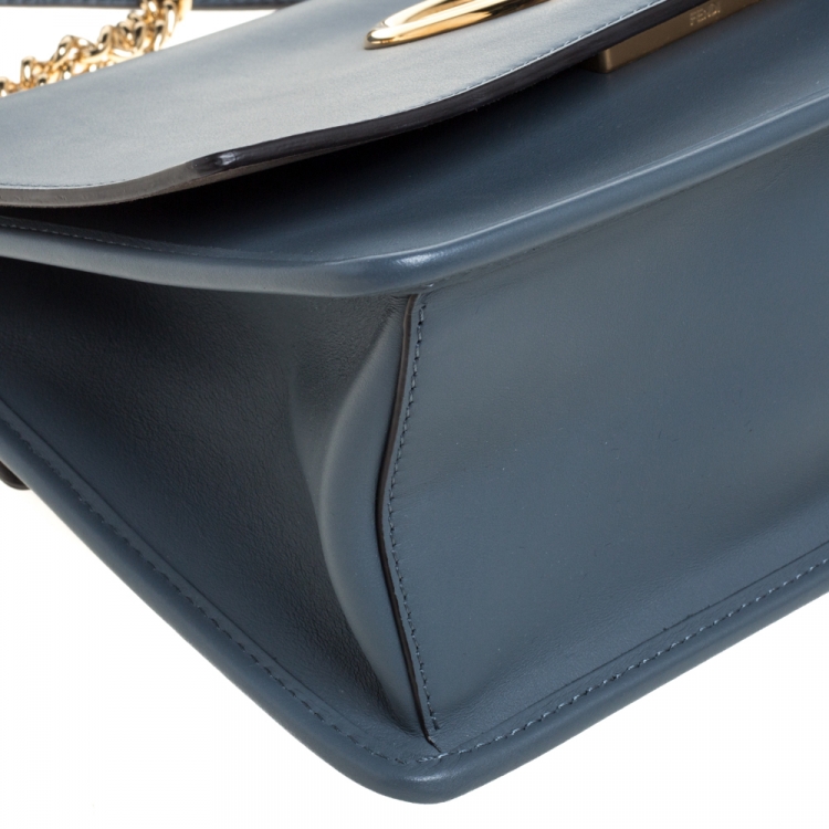 Pre Owned Fendi Ash Blue Leather Kan I F Top Handle Bag