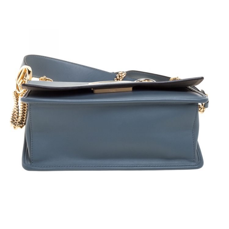 Pre Owned Fendi Ash Blue Leather Kan I F Top Handle Bag