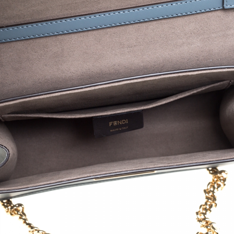 Pre Owned Fendi Ash Blue Leather Kan I F Top Handle Bag
