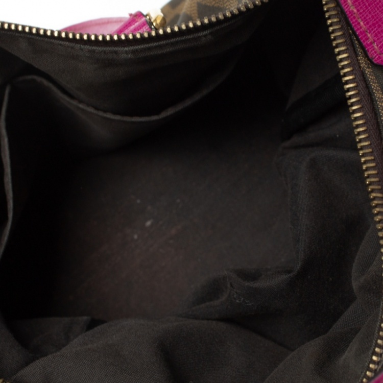 Pre Owned Fendi Tobacco/Magenta Zucca Canvas Forever Bauletto Boston Bag