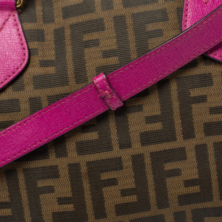 Pre Owned Fendi Tobacco/Magenta Zucca Canvas Forever Bauletto Boston Bag