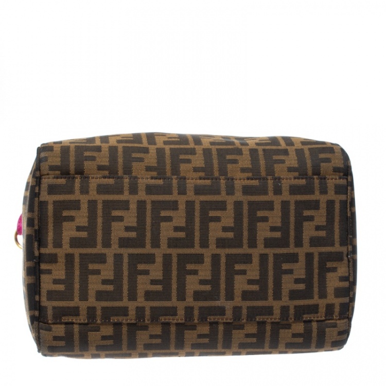 Pre Owned Fendi Tobacco/Magenta Zucca Canvas Forever Bauletto Boston Bag