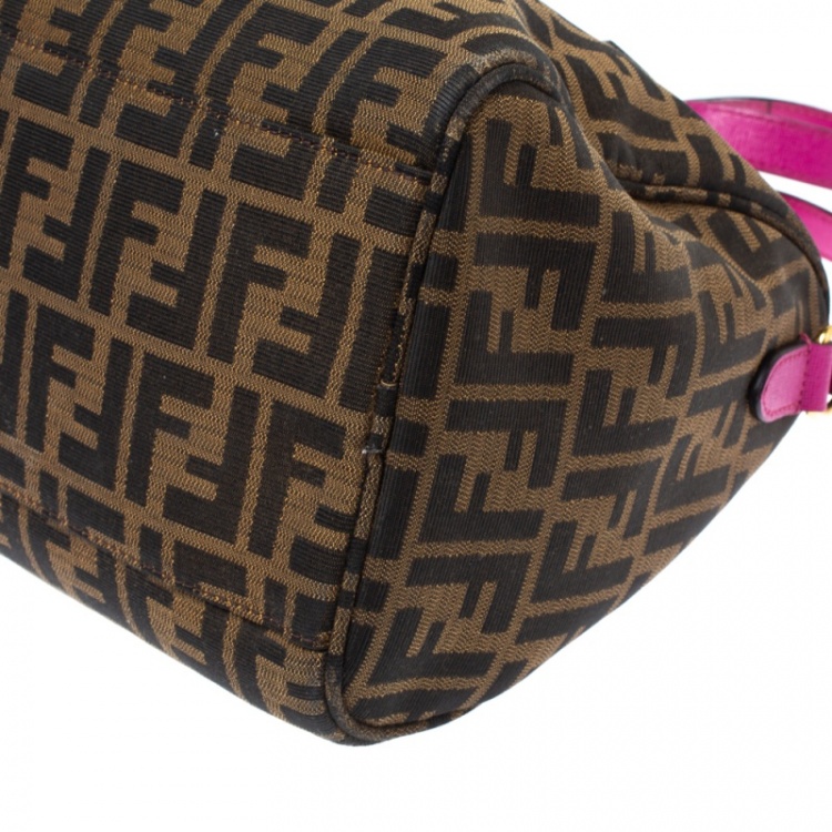 Pre Owned Fendi Tobacco/Magenta Zucca Canvas Forever Bauletto Boston Bag