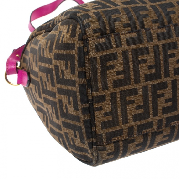 Pre Owned Fendi Tobacco/Magenta Zucca Canvas Forever Bauletto Boston Bag