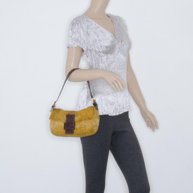 Pre Owned Fendi Golden Beaded Baguette Bag 