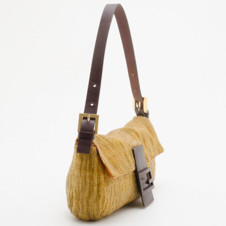 Pre Owned Fendi Golden Beaded Baguette Bag 
