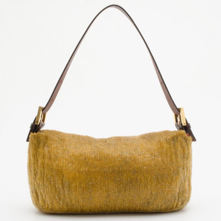 Pre Owned Fendi Golden Beaded Baguette Bag 