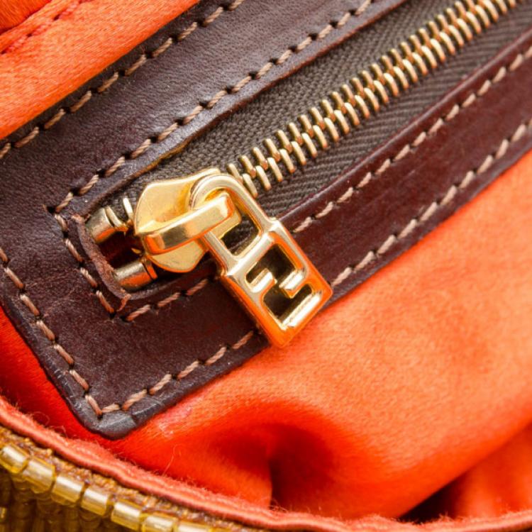 Pre Owned Fendi Golden Beaded Baguette Bag 