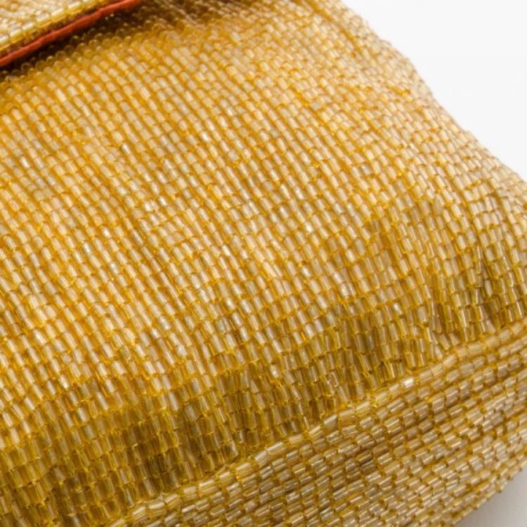 Pre Owned Fendi Golden Beaded Baguette Bag 