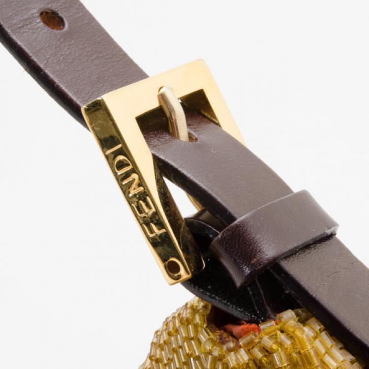 Pre Owned Fendi Golden Beaded Baguette Bag 