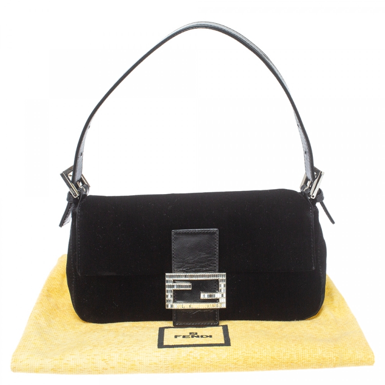 Pre Owned Fendi Black Velvet and Leather Mama Baguette Bag