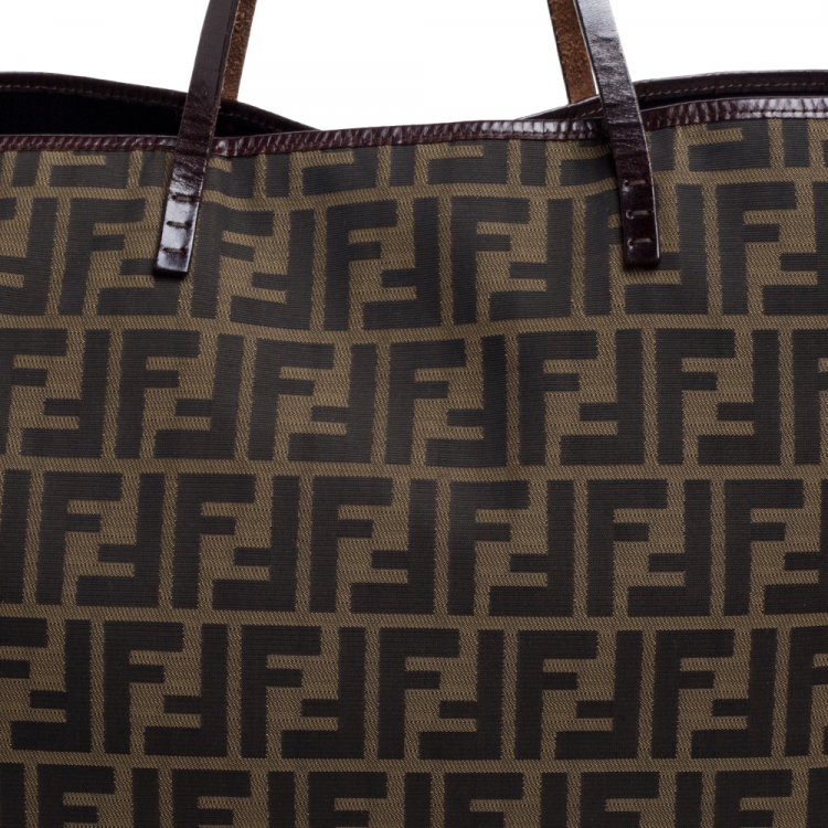 Pre Owned Fendi Tobacco Zucca Canvas and Leather Shopper Tote