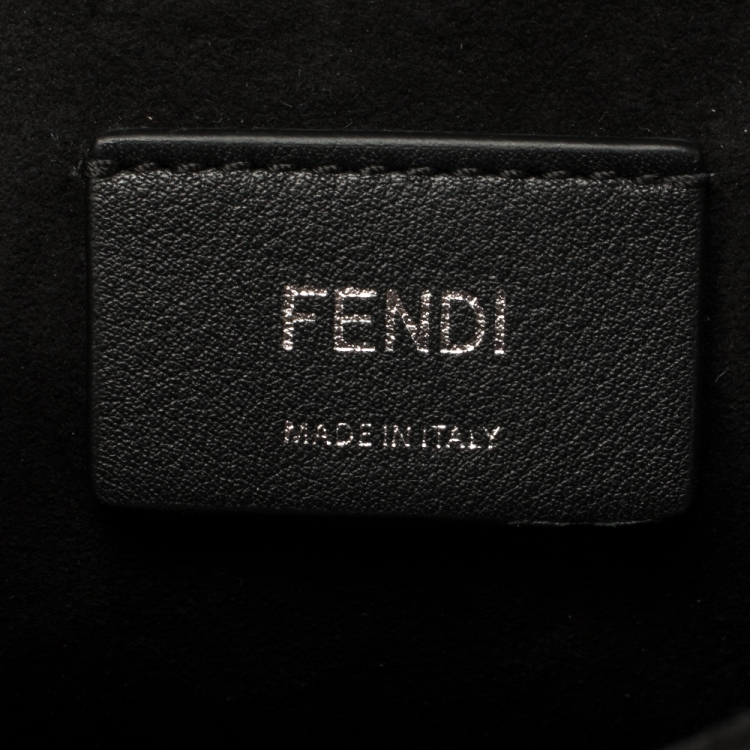 Pre Owned Fendi Black/Beige Embroidered Faux Pearl Leather Medium Kan I Pearl Top Handle Bag