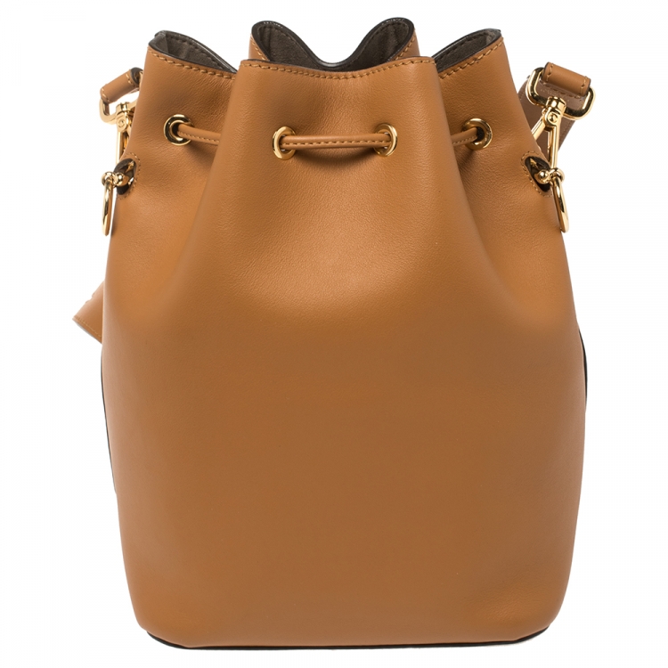 Pre Owned Fendi Tan Leather Grande Mon Tresor Bucket Bag