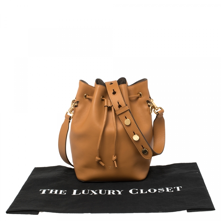 Pre Owned Fendi Tan Leather Grande Mon Tresor Bucket Bag