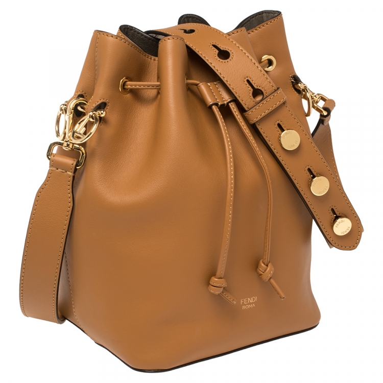 Pre Owned Fendi Tan Leather Grande Mon Tresor Bucket Bag