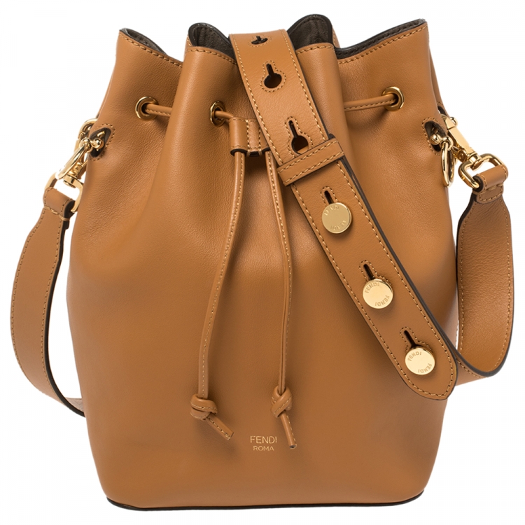 Pre Owned Fendi Tan Leather Grande Mon Tresor Bucket Bag
