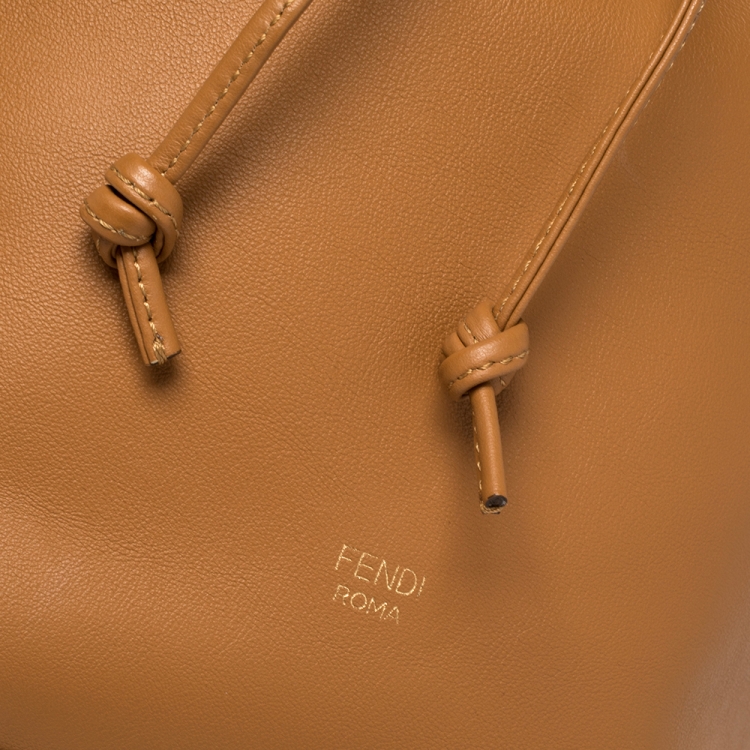 Pre Owned Fendi Tan Leather Grande Mon Tresor Bucket Bag