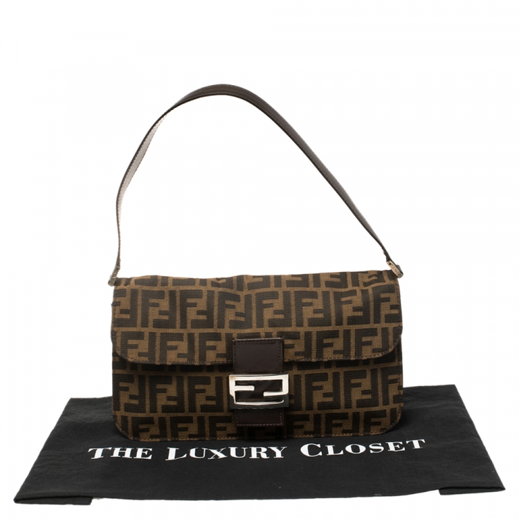 Pre Owned Fendi Tobacco Zucca Canvas and Leather Flap Shoulder Bag