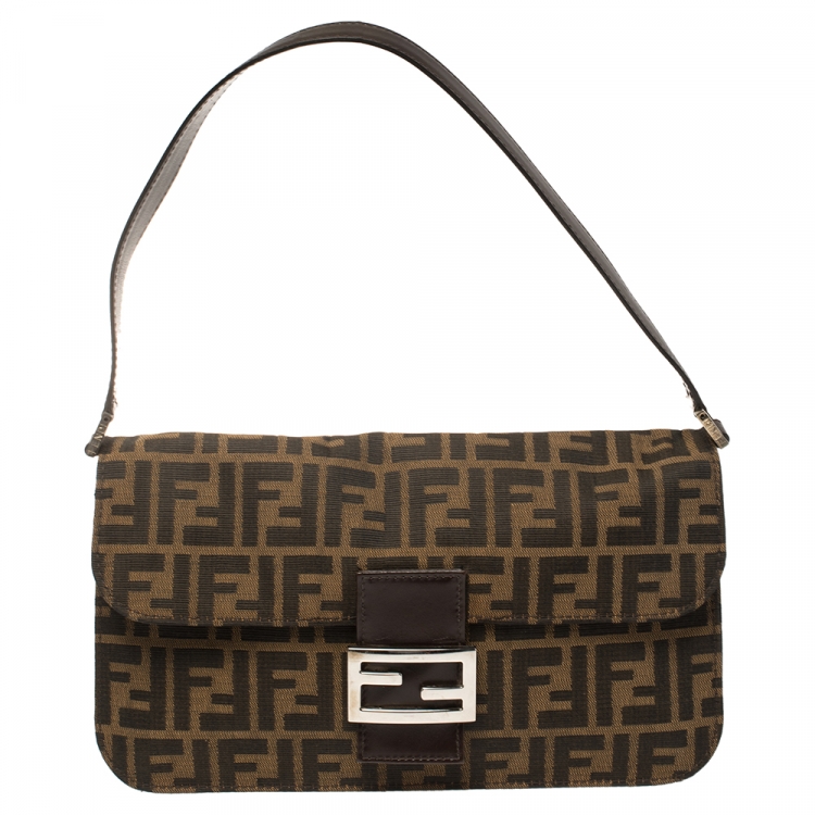 Pre Owned Fendi Tobacco Zucca Canvas and Leather Flap Shoulder Bag