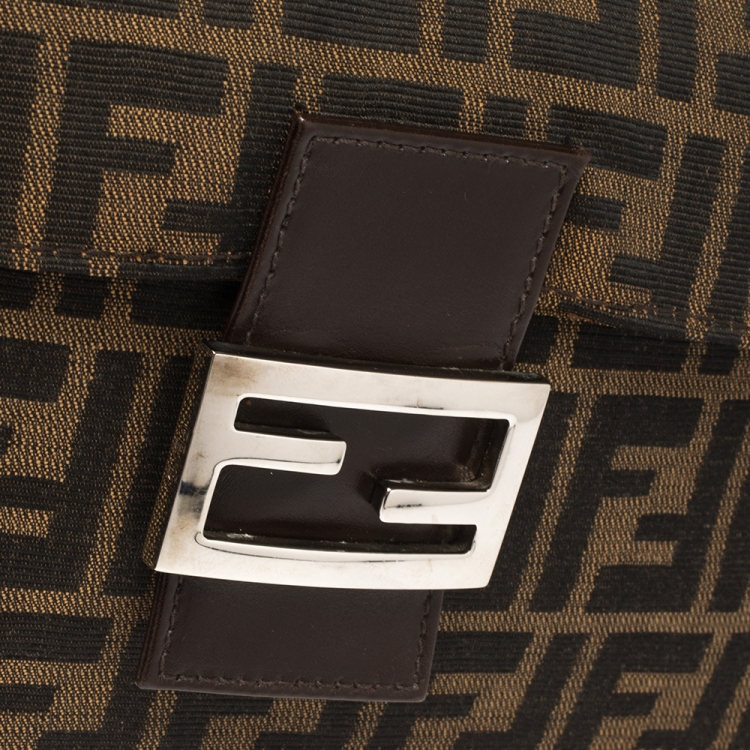 Pre Owned Fendi Tobacco Zucca Canvas and Leather Flap Shoulder Bag