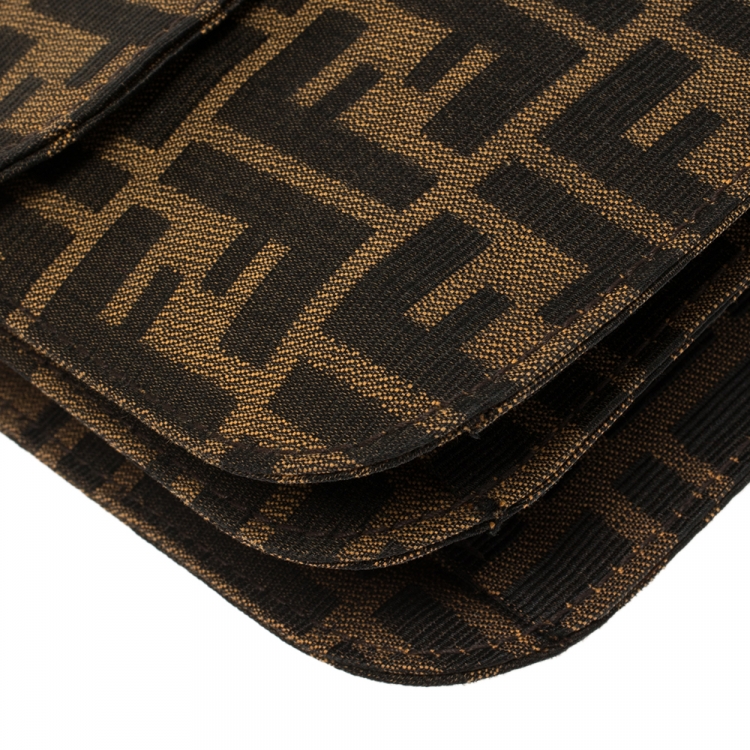 Pre Owned Fendi Tobacco Zucca Canvas and Leather Flap Shoulder Bag