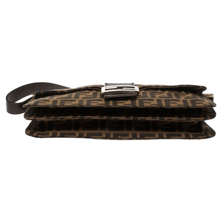 Pre Owned Fendi Tobacco Zucca Canvas and Leather Flap Shoulder Bag