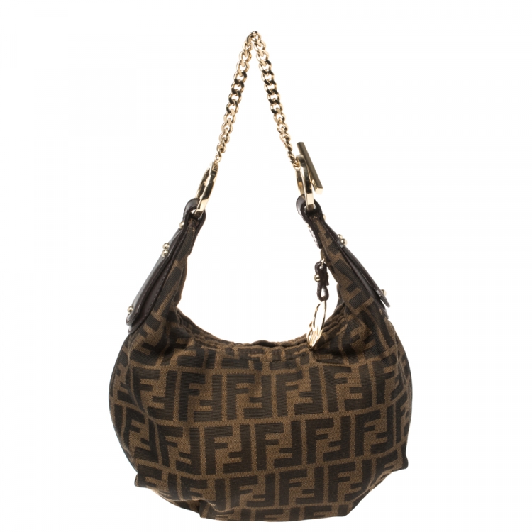 Pre Owned Fendi Tobacco Zucca Canvas and Leather Chef Chain Link Hobo