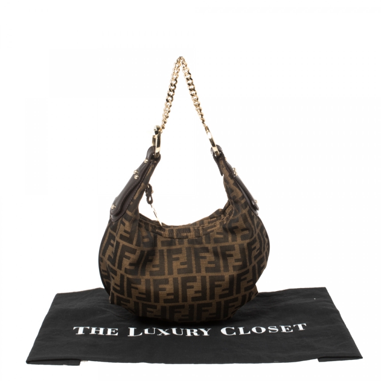 Pre Owned Fendi Tobacco Zucca Canvas and Leather Chef Chain Link Hobo