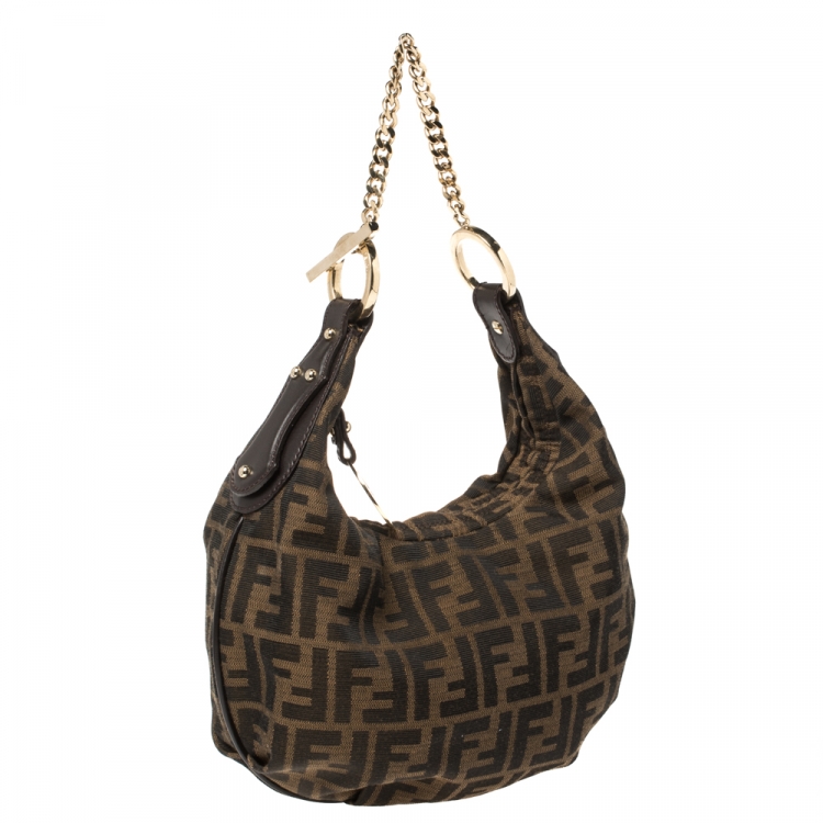 Pre Owned Fendi Tobacco Zucca Canvas and Leather Chef Chain Link Hobo