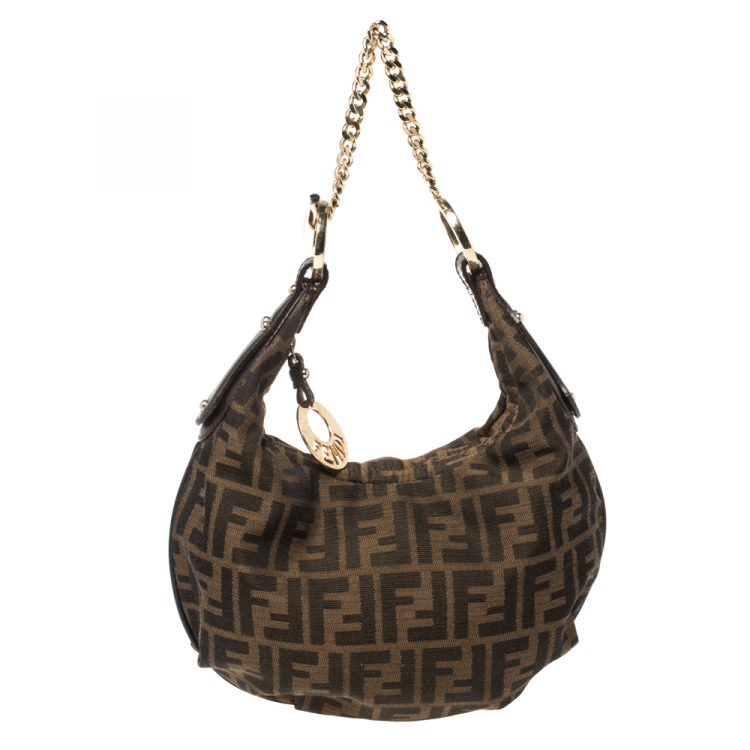 Pre Owned Fendi Tobacco Zucca Canvas and Leather Chef Chain Link Hobo