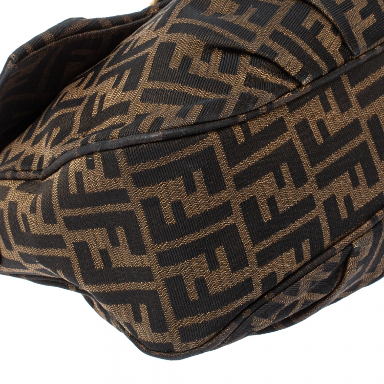Pre Owned Fendi Tobacco Zucca Canvas Mia Flap Shoulder Bag