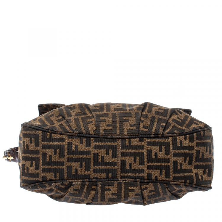 Pre Owned Fendi Tobacco Zucca Canvas Mia Flap Shoulder Bag