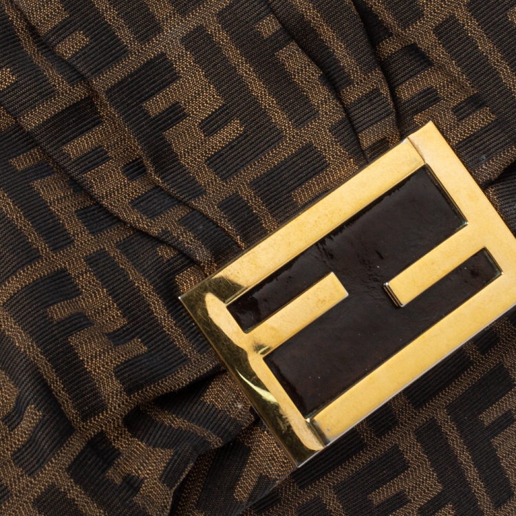 Pre Owned Fendi Tobacco Zucca Canvas Mia Flap Shoulder Bag