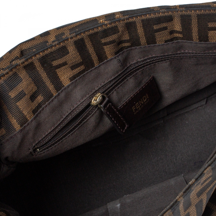 Pre Owned Fendi Tobacco Zucca Canvas Mia Flap Shoulder Bag