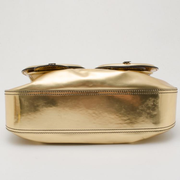 Pre Owned Fendi Metallic Gold Patent 'B' Bag
